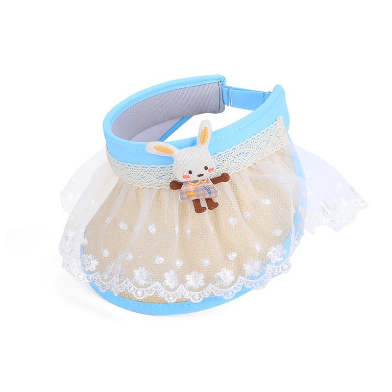 Kids Cartoon Sun Hat With Mesh Design And Rabbit Decoration For Summer Sun Protection синий