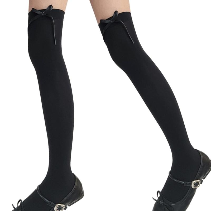 Ballett Elegante Samt Over-the-Calf Lange Socken für Damen Mädchen Süße Band Schleife Einfarbig Oberschenkelhohe Strümpfe