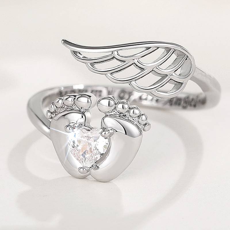 

Huitan Aesthetic Wing Shaped Women Ring Cute Baby Foots Inlaid Shiny CZ Charming Mother s Day Romantic Gift Accessories Zircon 10
