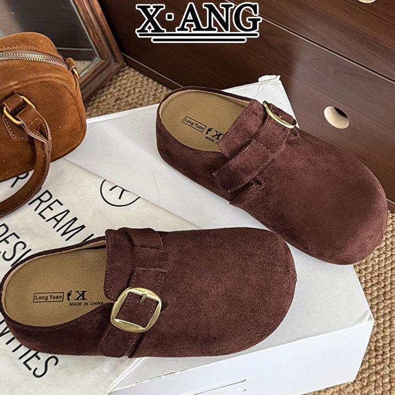 Cow anti-velvet cm thick-soled height-increasing women's shoes autumn new bag head half-drag wear lazy shoes