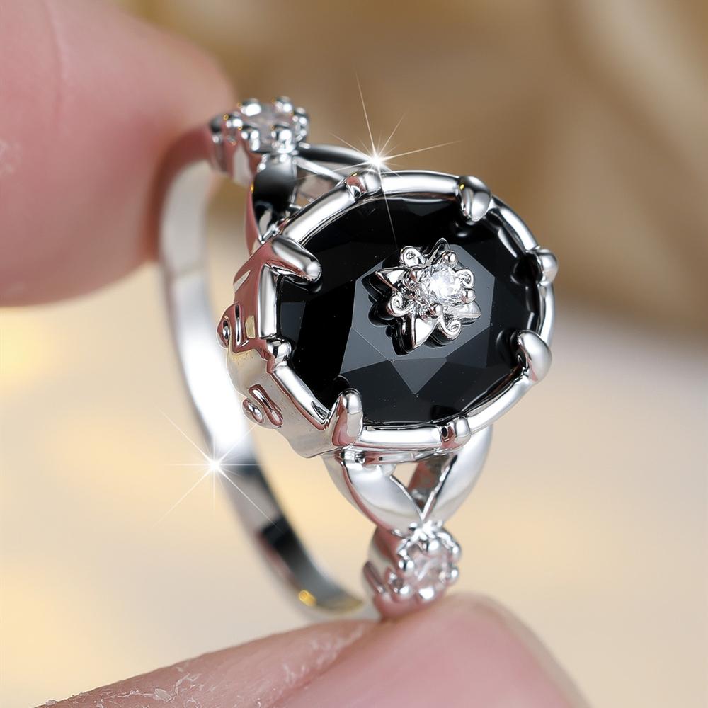 

Роскошные кольца с черным цирконом овальной огранки золотого цвета для женщин, изысканные ретро винтажные украшения, подарок для мамы 7 серебряный