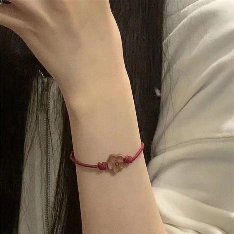 Mahagoni Armband, Kleine Blume Handseil, Weiblich Handgewebt Umschlag, Sicheres Pfirsichblütenrotes Seil, Geschenk.