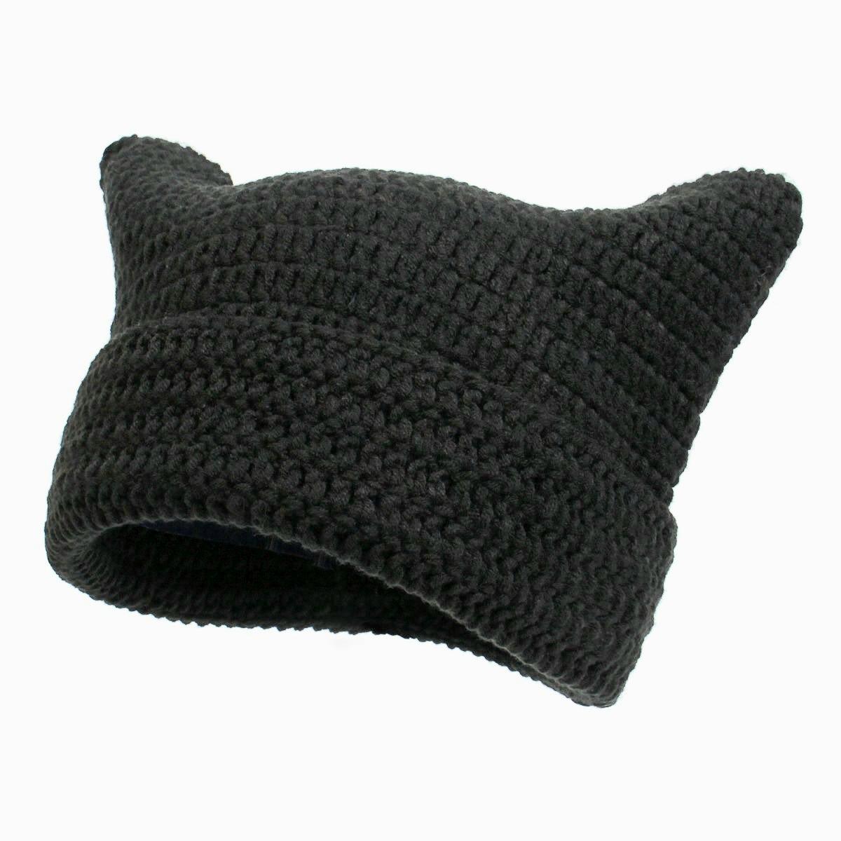 

1pc Cute Cat Ears Beanie Hat For Women Winter Striped Korean Punk Gothic Y2K Wool Knitted Streetwear Handmade Crochet Bucket Cap One Size