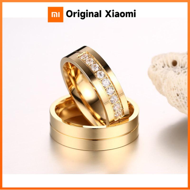 Xiaomi Vnox Wholesale Trendy Wedding Bands Rings for Women / Men Love Gift Gold-color Stainless Steel CZ Promise Couple Jewelry