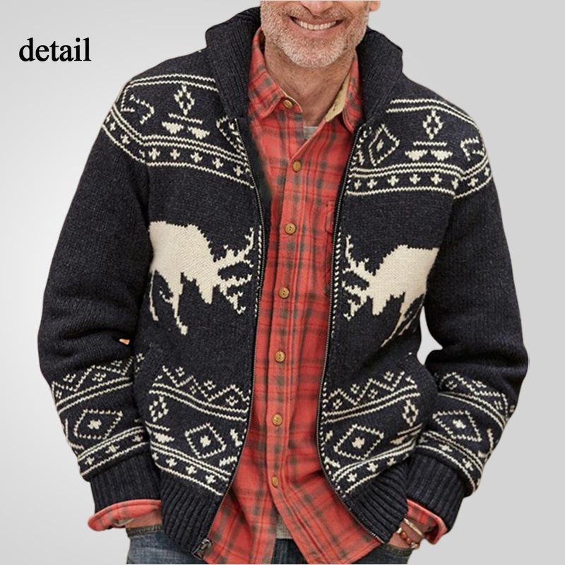 Men's Casual Vintage Sweater Cardigans Zip Up Knitted Sweater Long Sleeve Cardigan Sweaters for Male Open Front Fall Winter Knitted Jacket Outwear