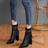 High-heeled Short Boots Women's Autumn and Winter New Pointed Thick-heeled Fashion Boots Belt Buckle Color Matching Temperament Versatile Martin Boots