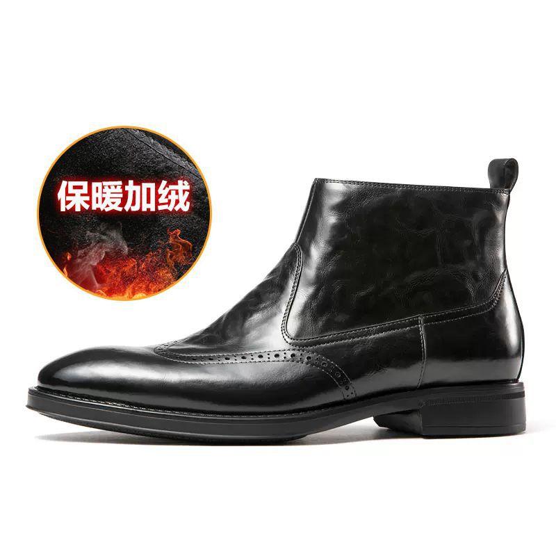 Leather Boots Men's New Business Casual High Top Leather Shoes British Chelsea Boots Side Zipper Velvet Short Boots Men's