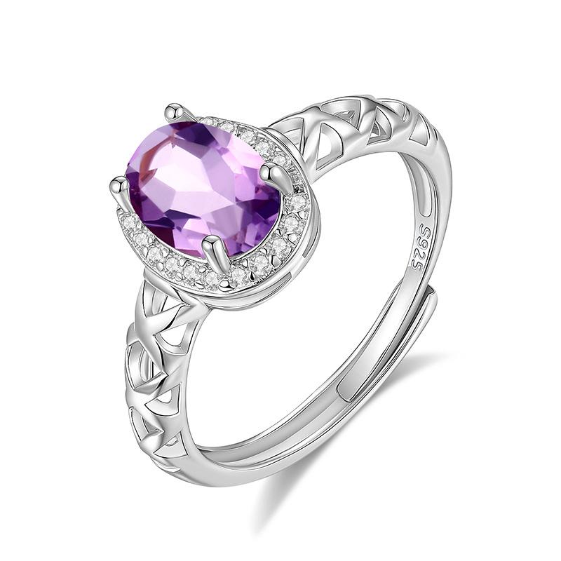 

S925 Pure Silver 4*6 Crystal Open Ring, Multiple Colors Optional, Adjustable Korean Style Band, Daily Jewelry Gift for Women alive