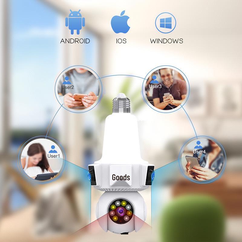 Smart WiFi Indoor Surveillance Camera with Three-Head Light Socket and Mobile Remote Control