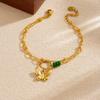 Gold Plated Stainless Steel Double Layer Butterfly Charm Bracelet with Green Beads for Women