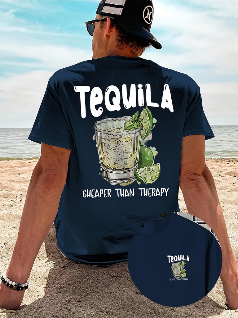 New Summer Tequila Cheaper Than Therapy Meme Graphic Cotton T-shirt For Men Short Sleeve Outdoor Streetwear Casual Unisex Tops