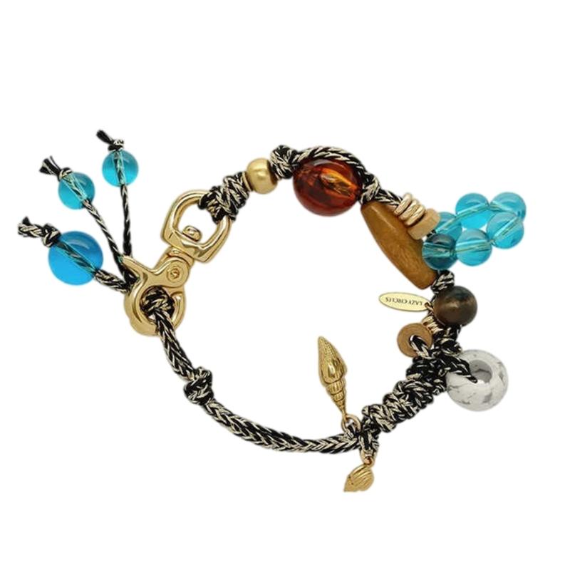 Adjustable Braided Beaded Keychain Wristband Double Purpose Wrist Accessory For Keys Jewelry Natural Charm 1