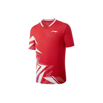 Color Block Quick Dry Cool Competition Short Sleeve T-Shirt Unisex Tops Cinnabar-Red Standard-White AAYU135-3
