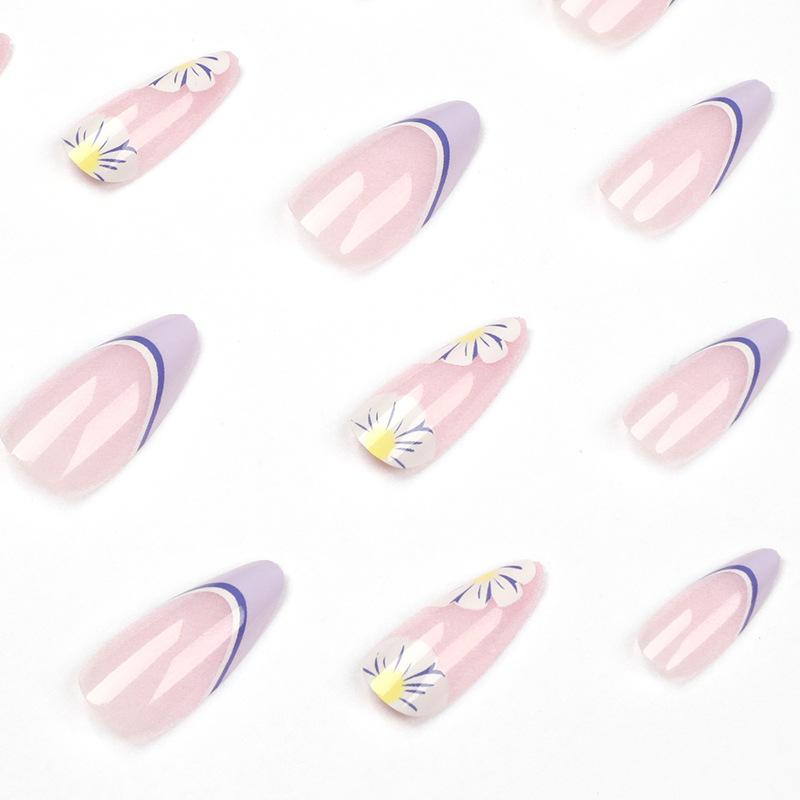 Purple Flower Wearing Nail Art Fake Nail Wearing Finished Nail Removable Nail Art Piece False Nail