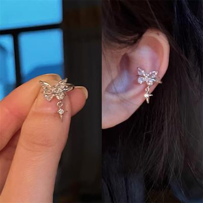 1 Stück Silberfarbener Schmetterling Stern Stern Ohrklemme Knochennagel Neue Mode Ohrringe für Frauen Cochlea Zubehör