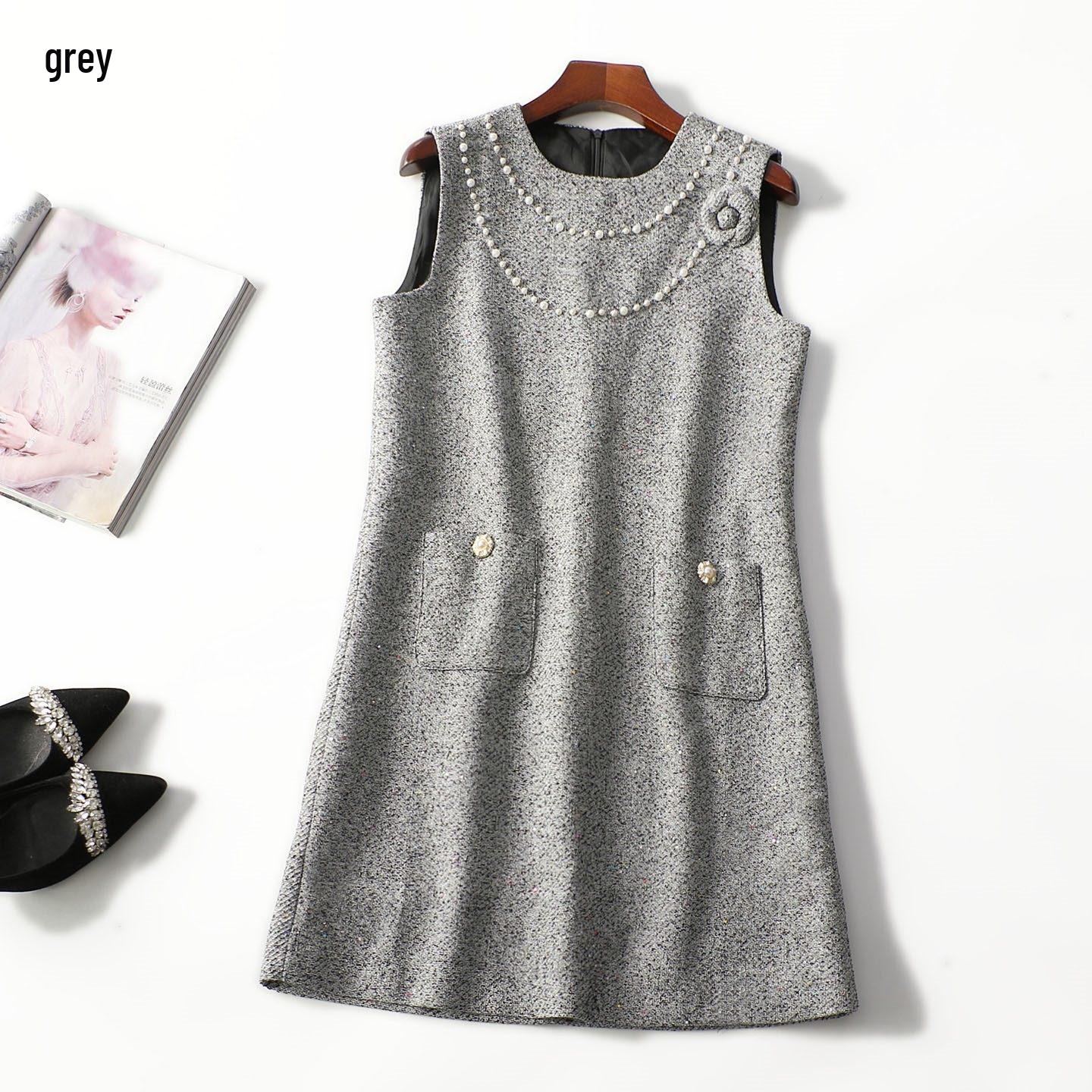 413039 Spring Sleeveless Long Dress - Quality Women s Clothing M серый