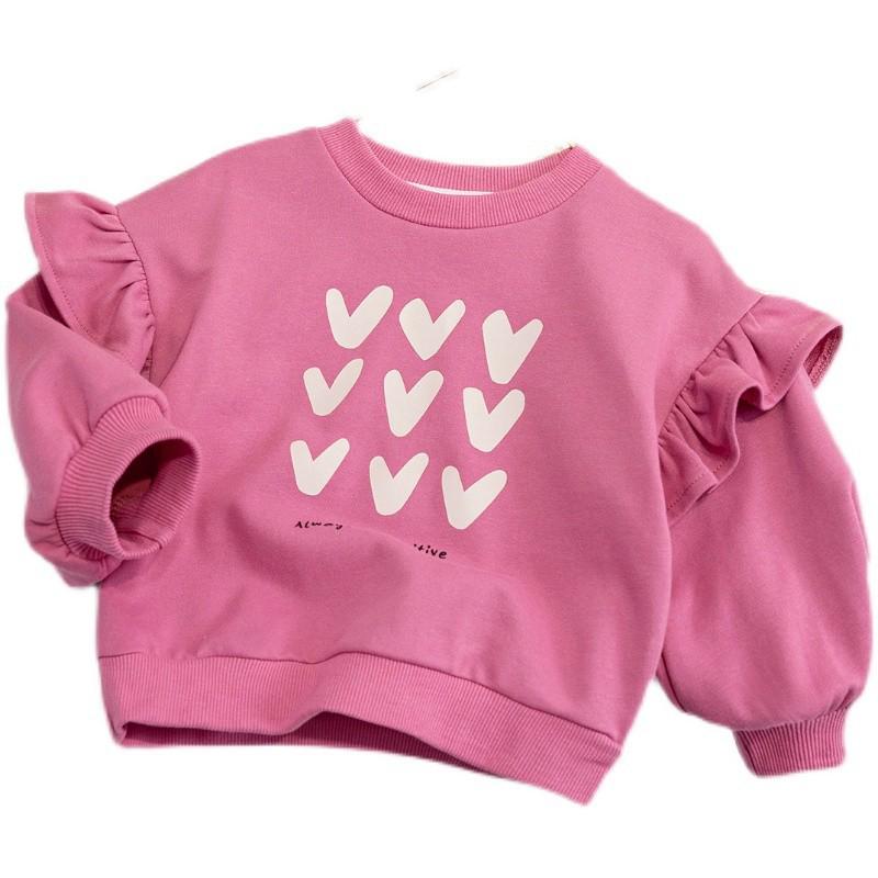 2024 Spring Cute Heart Print Pullover for Girls - Casual Crew Neck Sweatshirt for Baby and Children.
