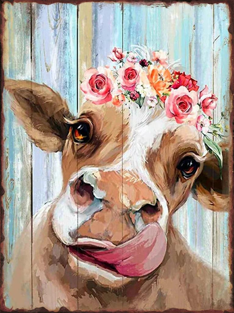 Fun Cattle Iron Plate Poster Farm Metal Tin Sign Pet Shop Garden Hanging Paintings Cute Cow Pattern Home Wall Decoration Plaque