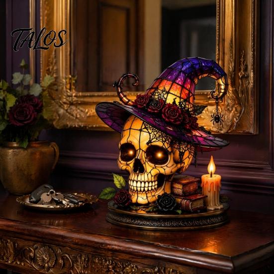 Spooky Desk Lamp Gothic Witch Hat Night Light, Warm Glow Acrylic Halloween Decorative Lamp, Vintage Holiday Party Display Home Decor for Mantel Shelf