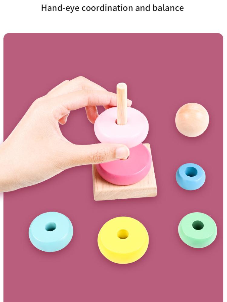 Torre de Anillos Apilables de Arcoíris Juguetes de Rompecabezas de Madera Pirámide Bloques Anidables Juegos Geométricos Juguetes para la Educación Temprana de Niños