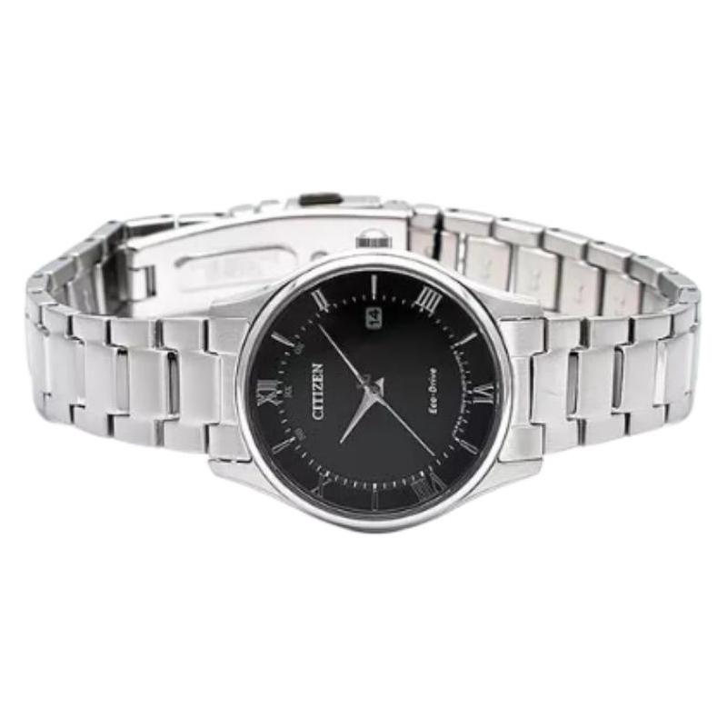 Citizen Antimagnetic 50m Waterproof Solar Quartz Steel Strap Women's Watch Black Dial ES0000-79E