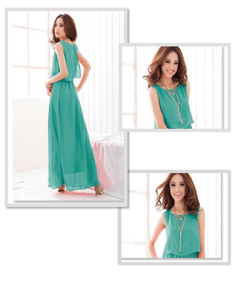 Elegant Summer Fashion Women Round Neck Sleeveless Chiffon Dress For Casual Party