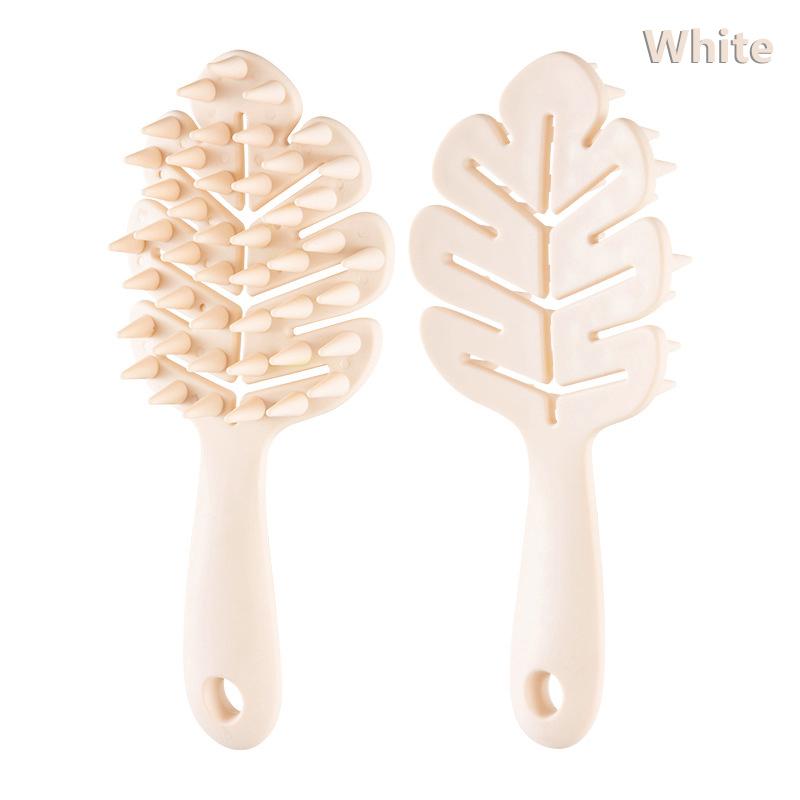 Șampon din silicon în formă de frunze Cap de perie Masaj pentru scalp Pieptene de păr moale Perie de baie cu mâner lung Instrument de curățare pentru masaj corporal cadou