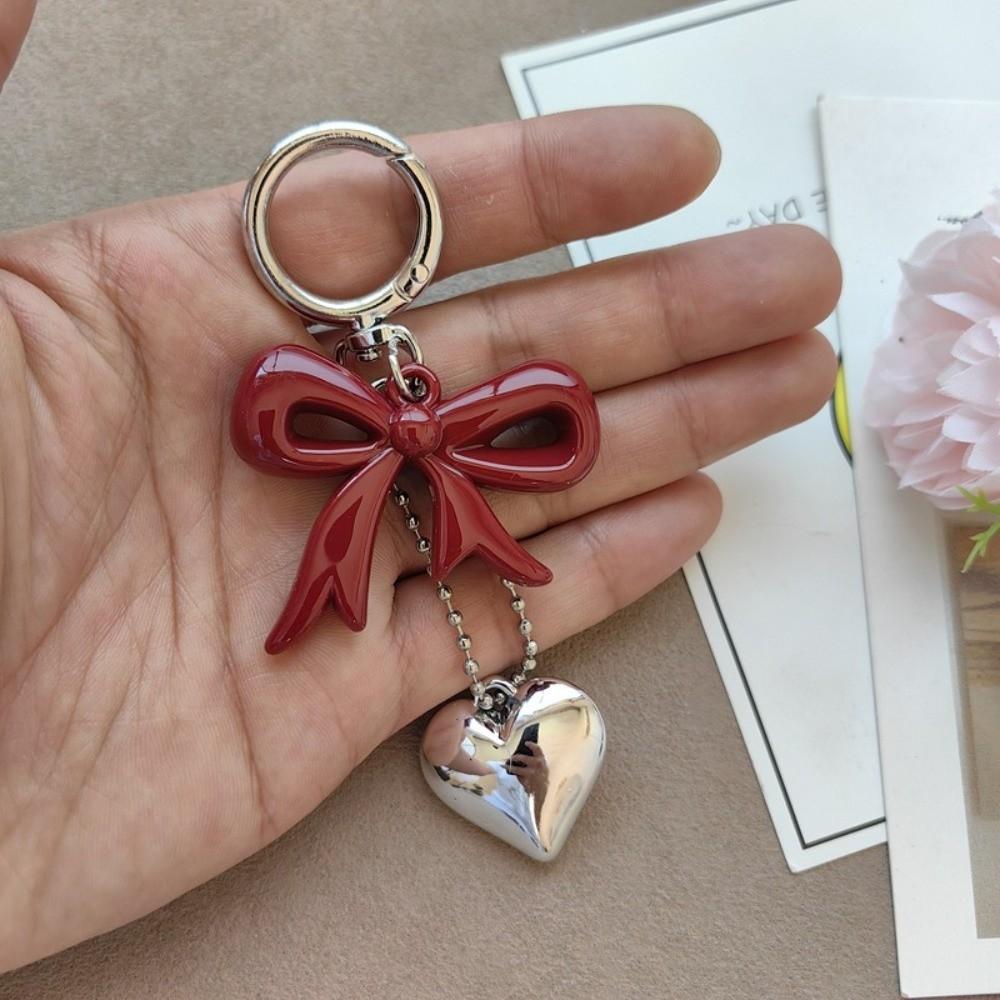 Acrylic Red Bow Keychain Circle Clip Purse Accessory Cute Bag Charm New Year