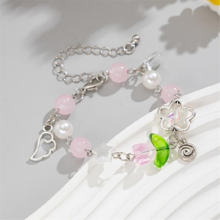 Handmade Tassels Bracelet with Delicate Flower Pendant Elegant Beaded Handchain Adjustable Length Wristband Accessory