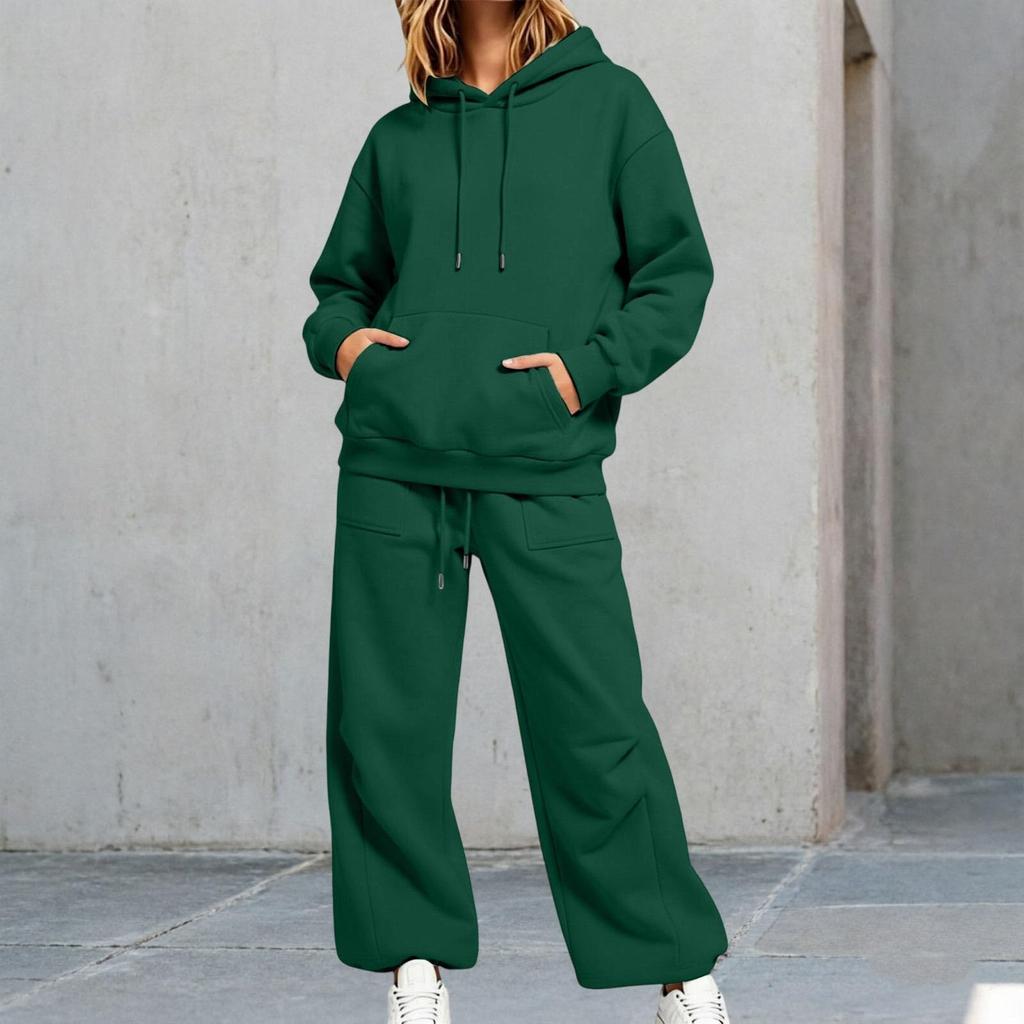 Women's Unisex Loose Fit Color Athletic Hoodie and Wide Leg Sweatpants Set