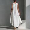 Women's Cotton Linen Sleeveless Midi Dress Crew Neck Asymmetric Hem Tank Dress Summer Casual Beach Sundress
