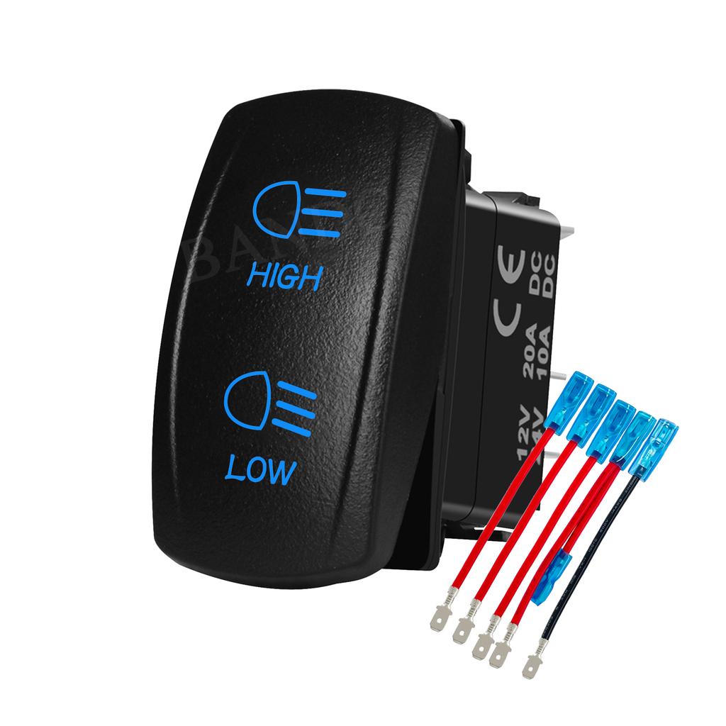 Headlights Rocker Switch 6 Pin ON-ON-OFF / 7Pin ON-OFF-ON High Low Beam Rocker Switch with Wires for Car UTV Truck RV Trailer