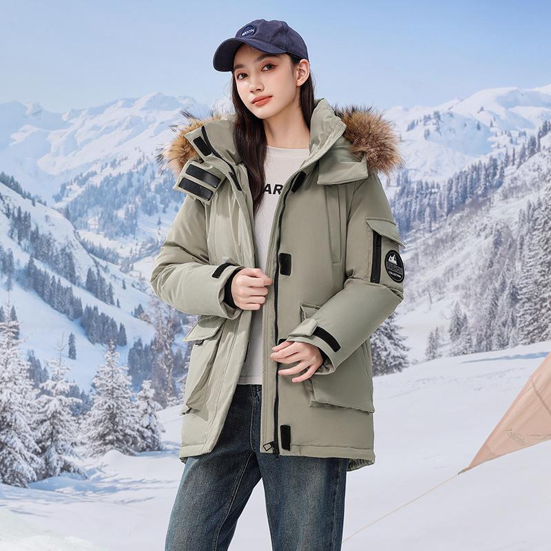Winter Damen Locker Outdoor Gepolsterte Winddichte Jacke Baumwollgepolsterte Kapuzenjacke Wasserdichter und Kältefester Mantel