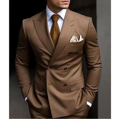 Fashion Peak Lapel Suits for Men Wedding Party Tuxedo 2 Piece Slim Fit Formal Business Casual Double Breasted Male Suit 2025
