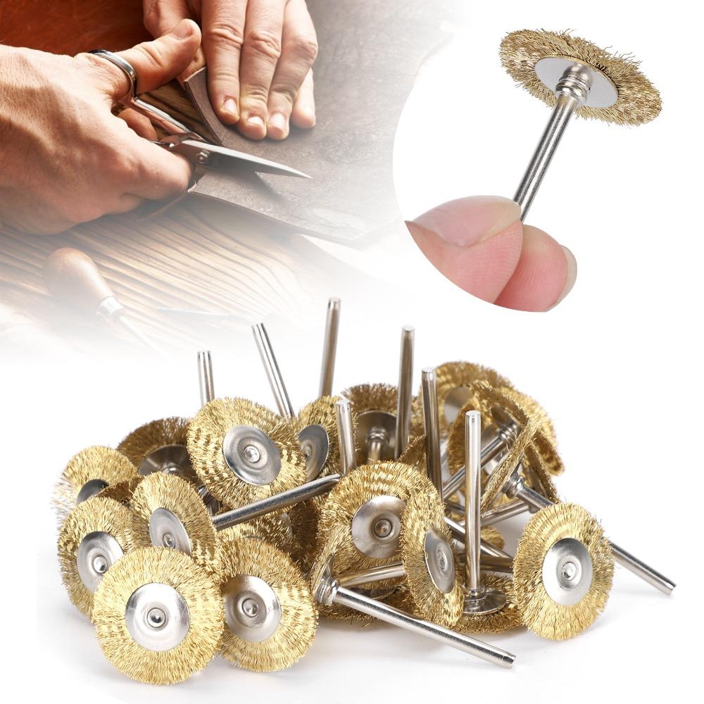 30pcs Brass Wire Rotary Tool Brushes T-Shape Structure Brass Wire Brush Set Wood Carving