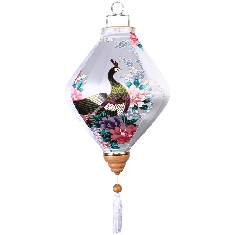 12/14Inch Chinese Traditional Style Silk Lantern Retro Peacock Pattern Hanging Lantern Vietnam Japan Spring Festival Party Decor