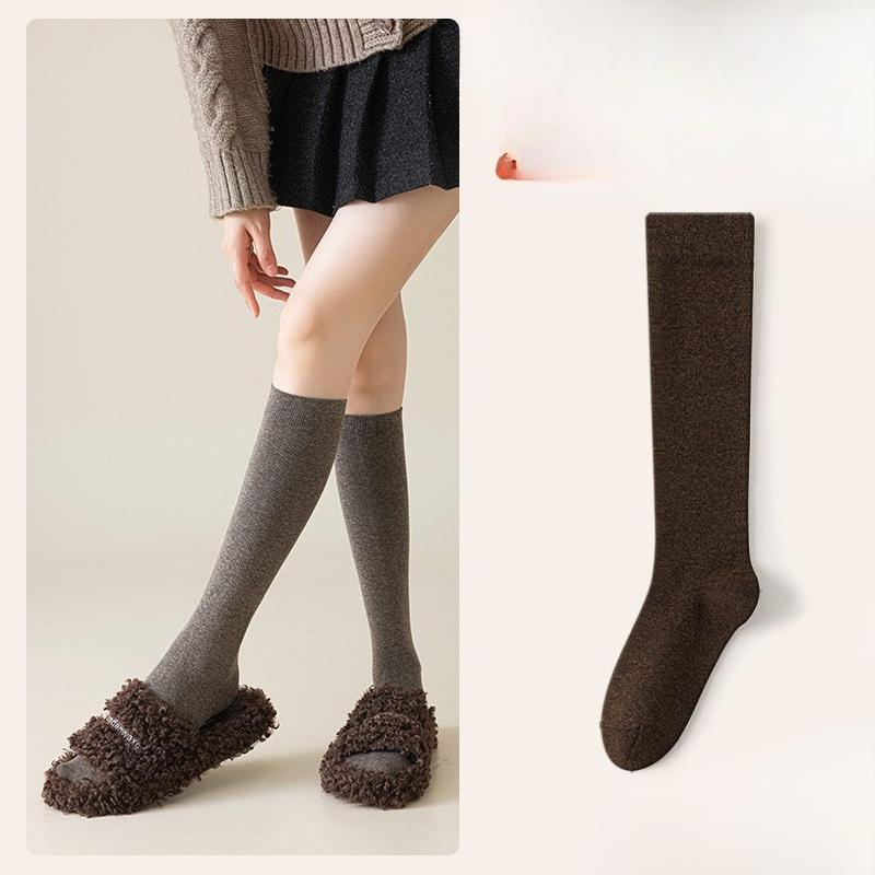Wadenlange Socken für Damen im Frühling und Herbst, Oberschenkelhohe Socken, Einfarbige Baumwollsocken, Lange Socken