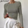 Women's Solid-Colour Split-Front Long-Sleeved O-Neck T-Shirt Spring/Autumn Top