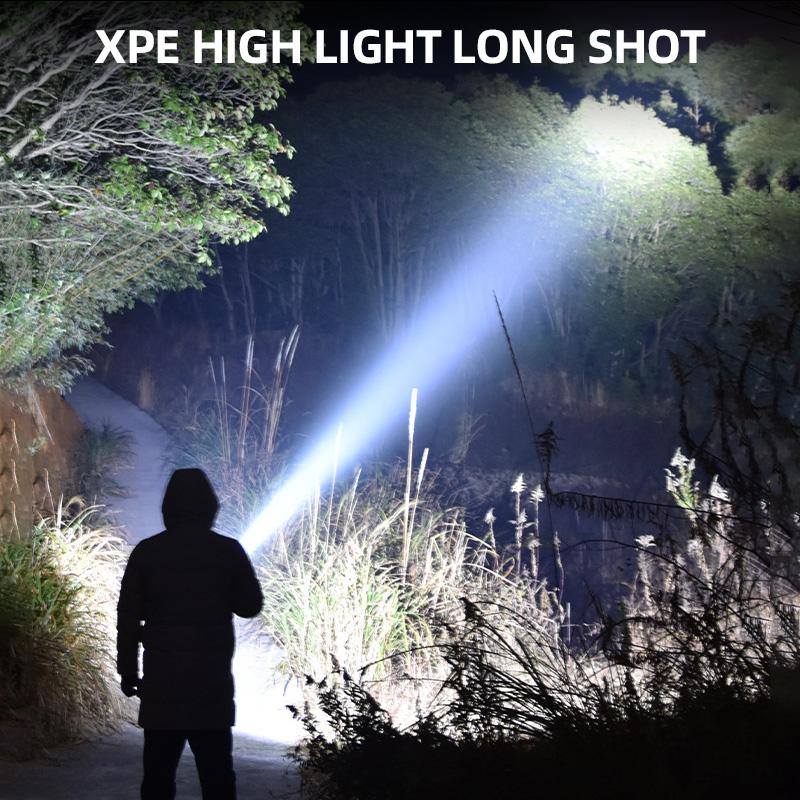 High Power Rechargeable LED Flashlight Multifunctional Portable Light with Side Light Waterproof Multiple Lighting Modes