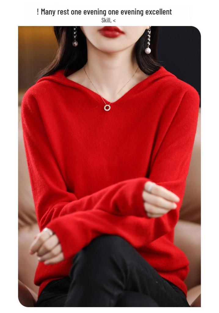 2023 Fashionable Hooded All-Wool Knit Sweater for Young Women