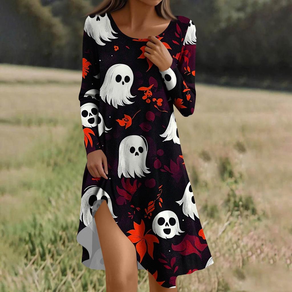Long  Sleeve Dress For Women Casual Loose Fit Print Dress With Pockets