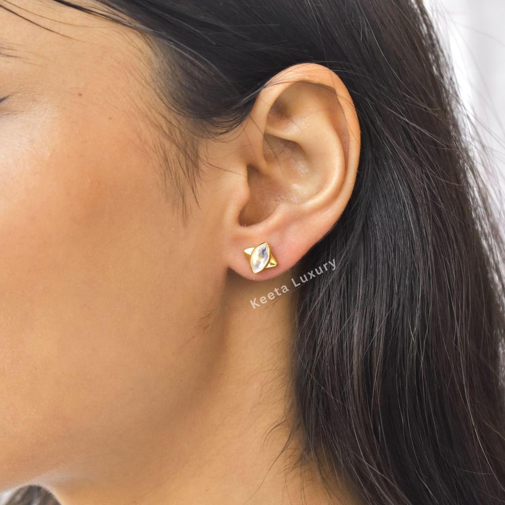 Moonstone Studs Earrings Moonstone Silver Studs for Women Crystal Studs Earrings for Her 14K Gold Vermeil Studs Bridesmaid Gift