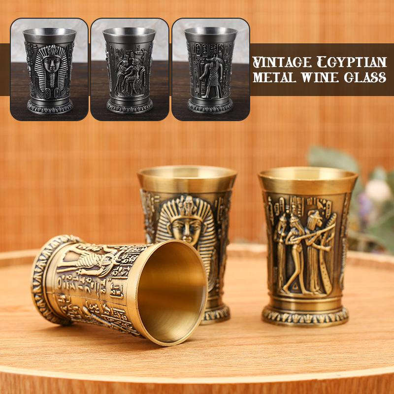 Metal Vintage Egyptian Wine Glass Liquor Cocktail Whiskey Wine Bar Cup Pharaoh King Tut Carved Goblet Water Cup Creative Small