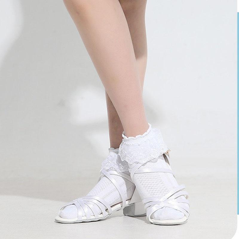 Tanz Pa Kinder Weiße Lateintanzschuhe Mädchen Weiche Sohle Mittelhoher Absatz Tanzschuhe Test Wettbewerb Auftrittsschuhe Anfänger