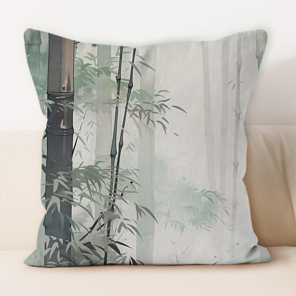 Traditional Chinese Ink And Bamboo Pillowcase, Suitable For Home Sofa Decoration, Living Room, Dormitory