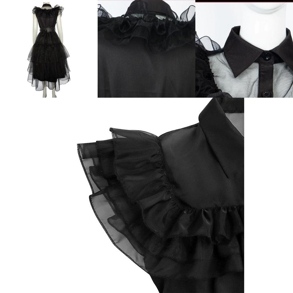 Wednesday Addams Kids Dress Cosplay Costume Party A-shaped Tiered Skirt