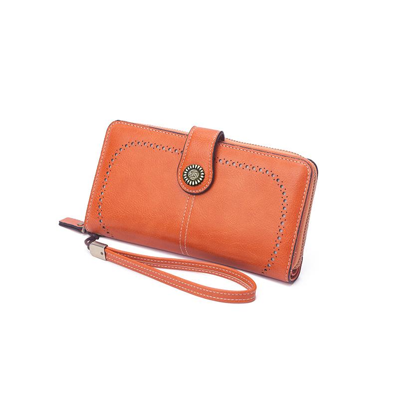 Oil Wax Leather Men's and Women's Wallets, Retro Wallets, Large Capacity, Long Change Bags, Multi-functional Cards