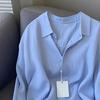 Women Linen Shirt Casual Loose Long Sleeve Thin Summer Turn Down Collar French Style Sunscreen Clothing