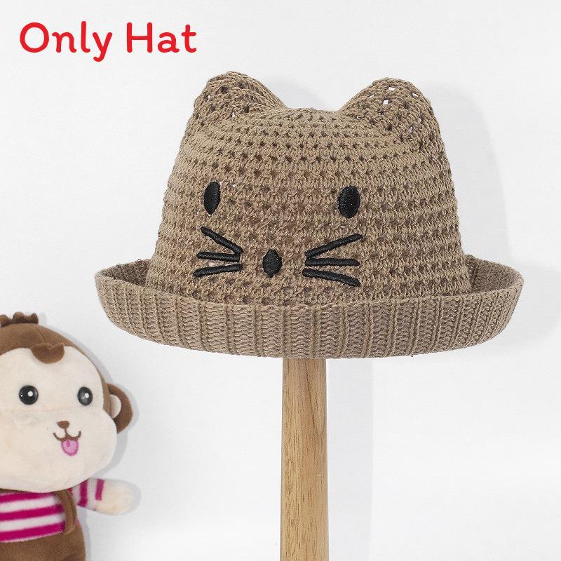 Cat Embroidered Kids Fisherman Cap With Sunproof Breathable Cotton Summer Hat For Children CatCoffee