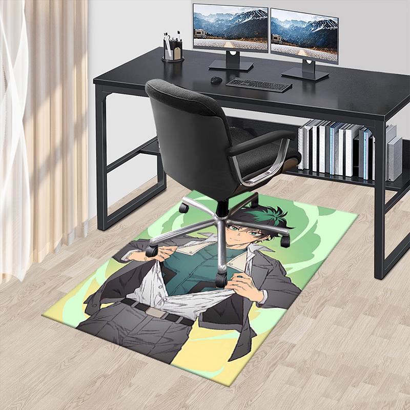 

1pc Anime Cartoon Design Office Chair Mat - Green Hair Character with Belted Suit Jacket - Non-Slip Carpet for Home Decor, Gaming Room, Seasonal Gift. 60cm by 90cm